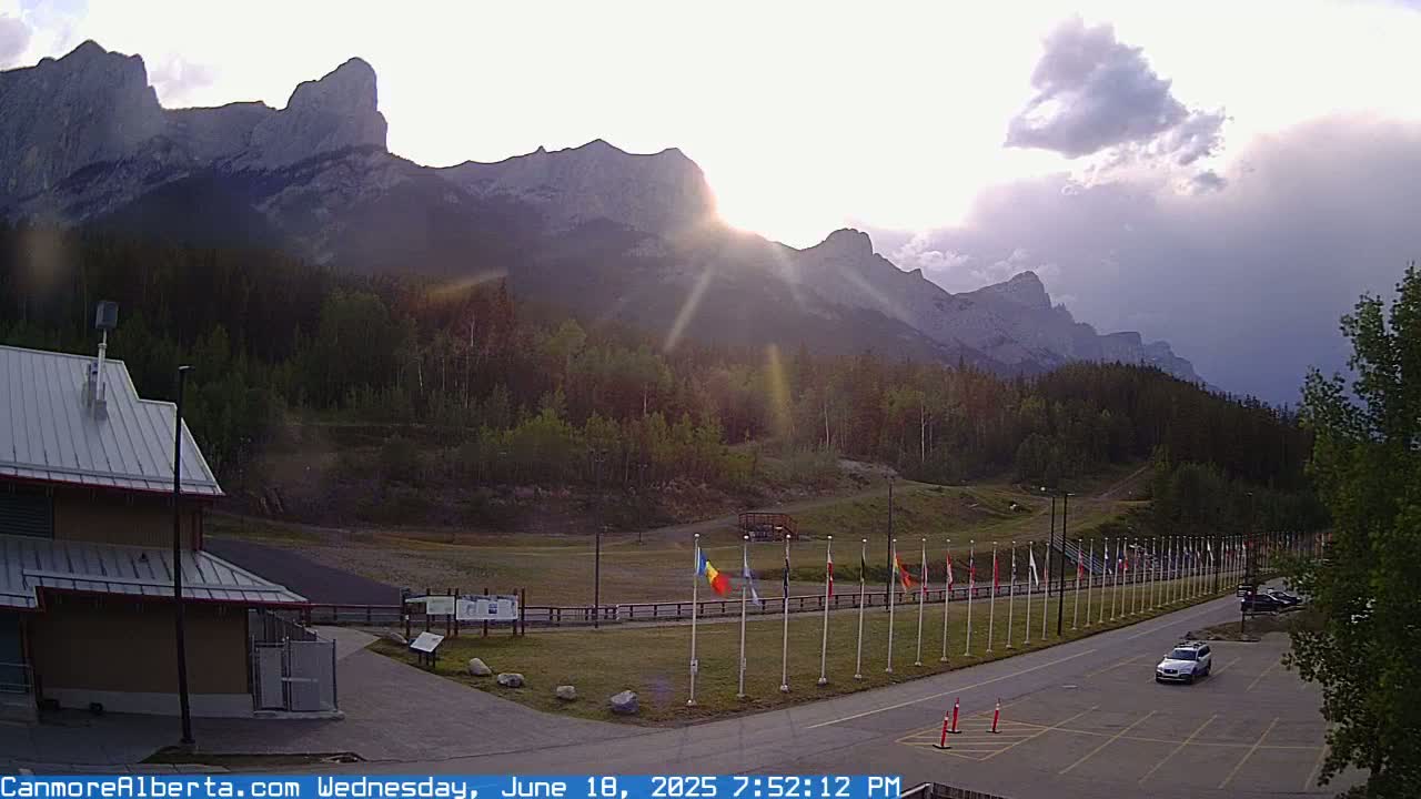 Canmore Nordic Centre Ski Slope & Mt. Rundle View Live Cam - Canmore, Alberta's Rockies, Alberta, Canada