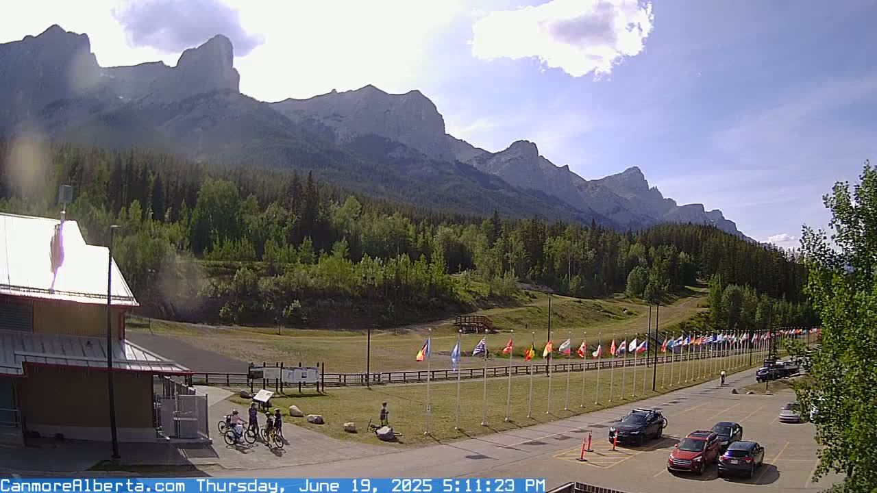 Canmore Nordic Centre Ski Slope & Mt. Rundle View Live Cam - Canmore, Alberta's Rockies, Alberta, Canada