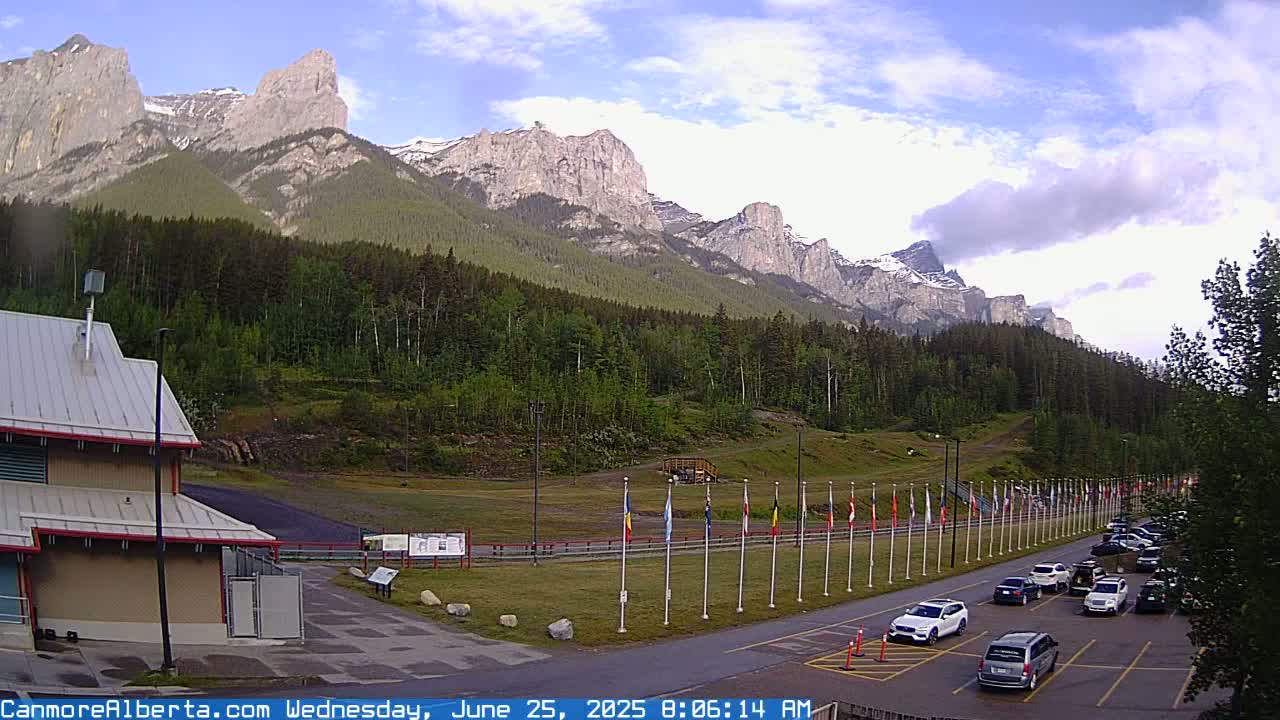 Canmore Nordic Centre Ski Slope & Mt. Rundle View Live Cam - Canmore, Alberta's Rockies, Alberta, Canada