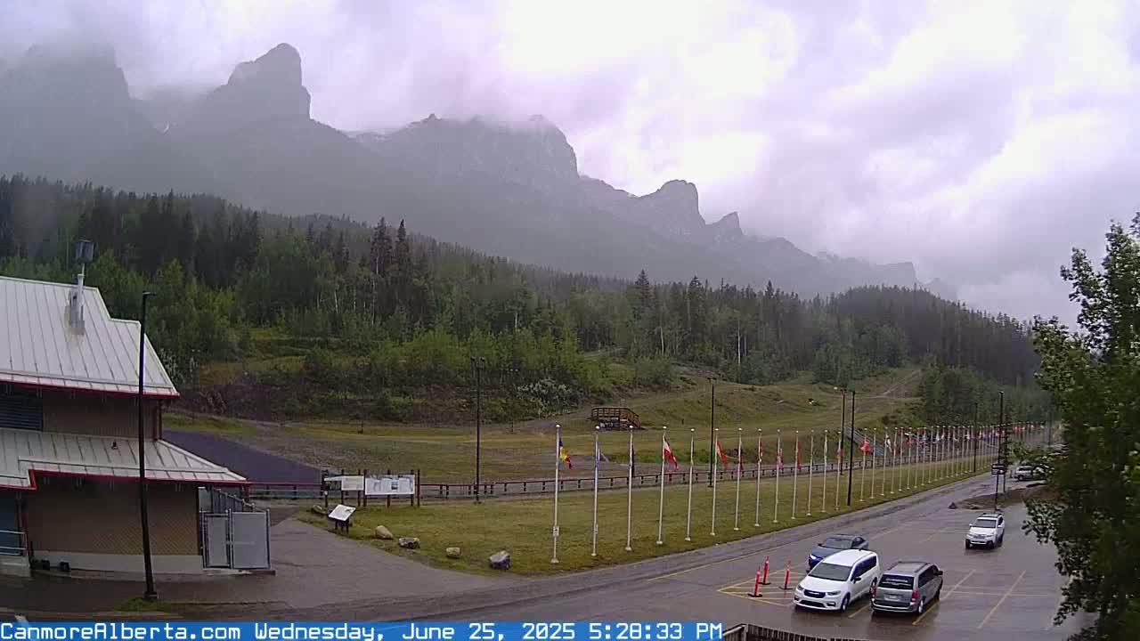Canmore Nordic Centre Ski Slope & Mt. Rundle View Live Cam - Canmore, Alberta's Rockies, Alberta, Canada