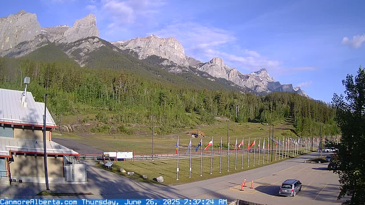 Canmore Nordic Centre Ski Slope & Mt. Rundle View Live Cam - Canmore, Alberta's Rockies, Alberta, Canada