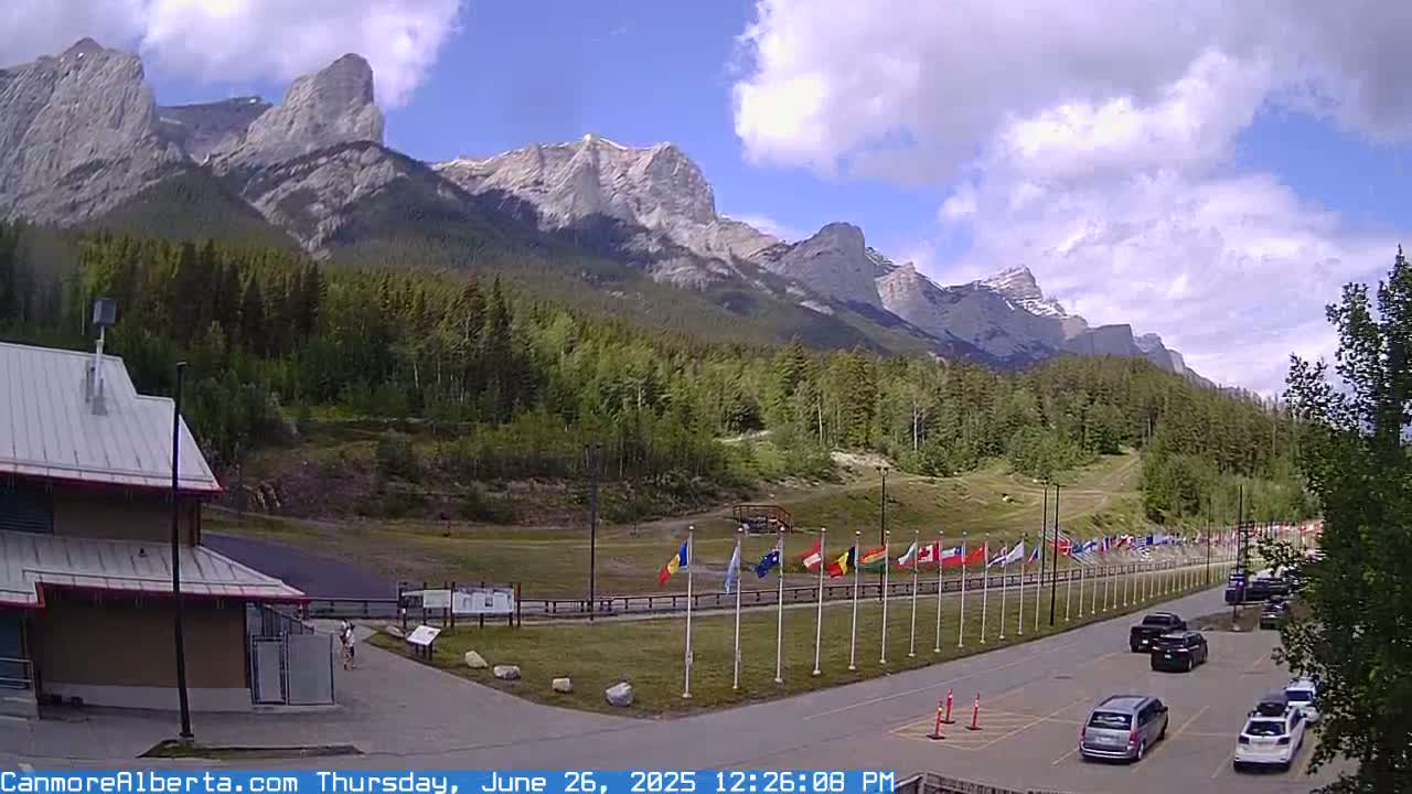 Canmore Nordic Centre Ski Slope & Mt. Rundle View Live Cam - Canmore, Alberta's Rockies, Alberta, Canada