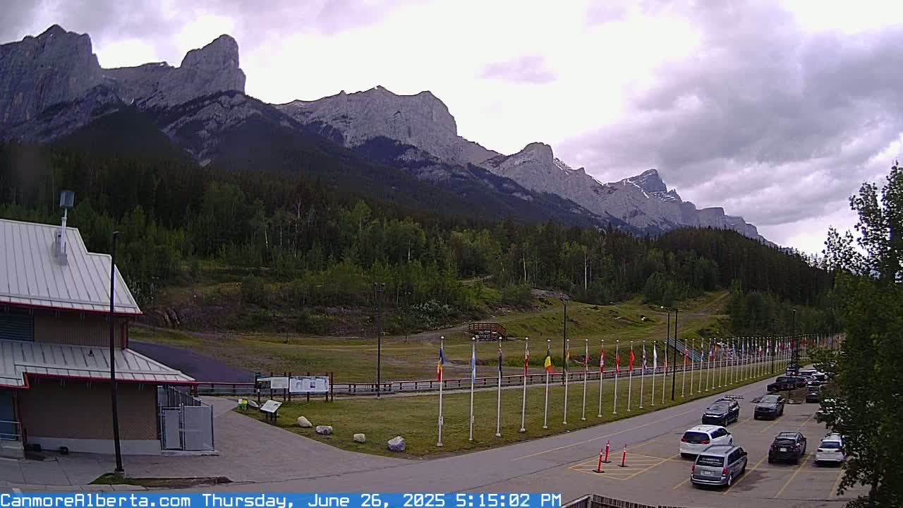 Canmore Nordic Centre Ski Slope & Mt. Rundle View Live Cam - Canmore, Alberta's Rockies, Alberta, Canada