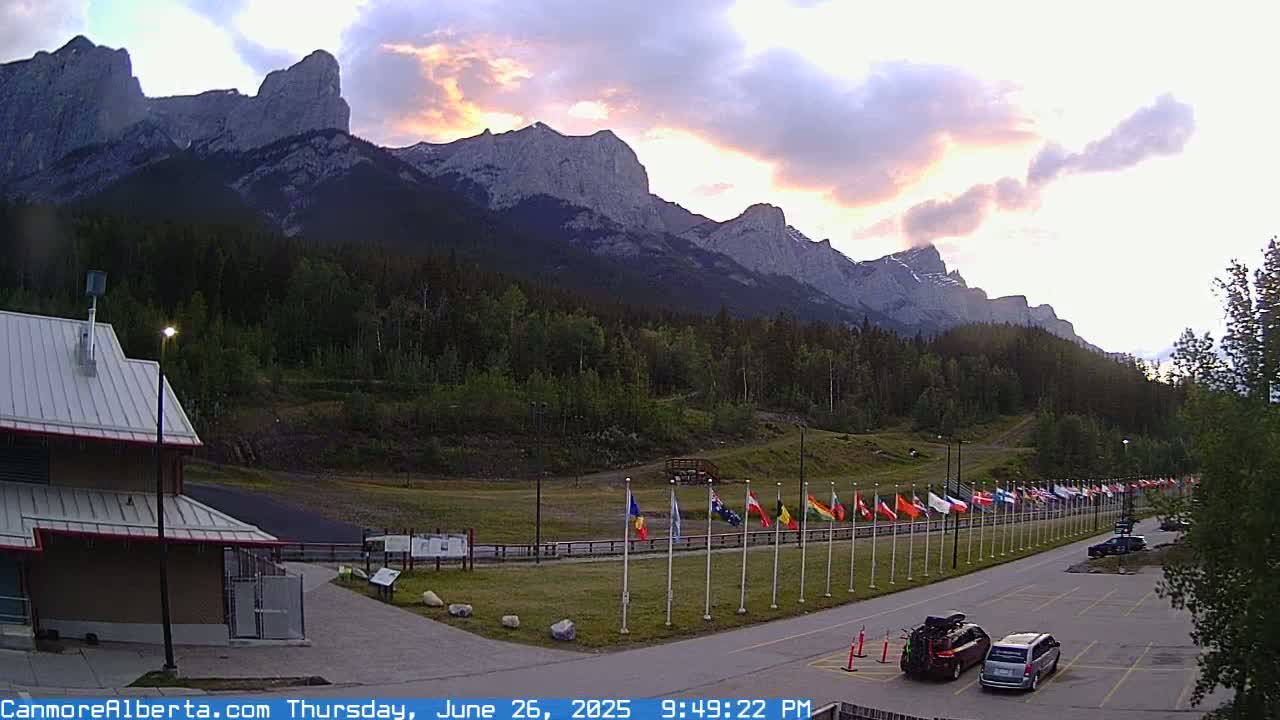 Canmore Nordic Centre Ski Slope & Mt. Rundle View Live Cam - Canmore, Alberta's Rockies, Alberta, Canada