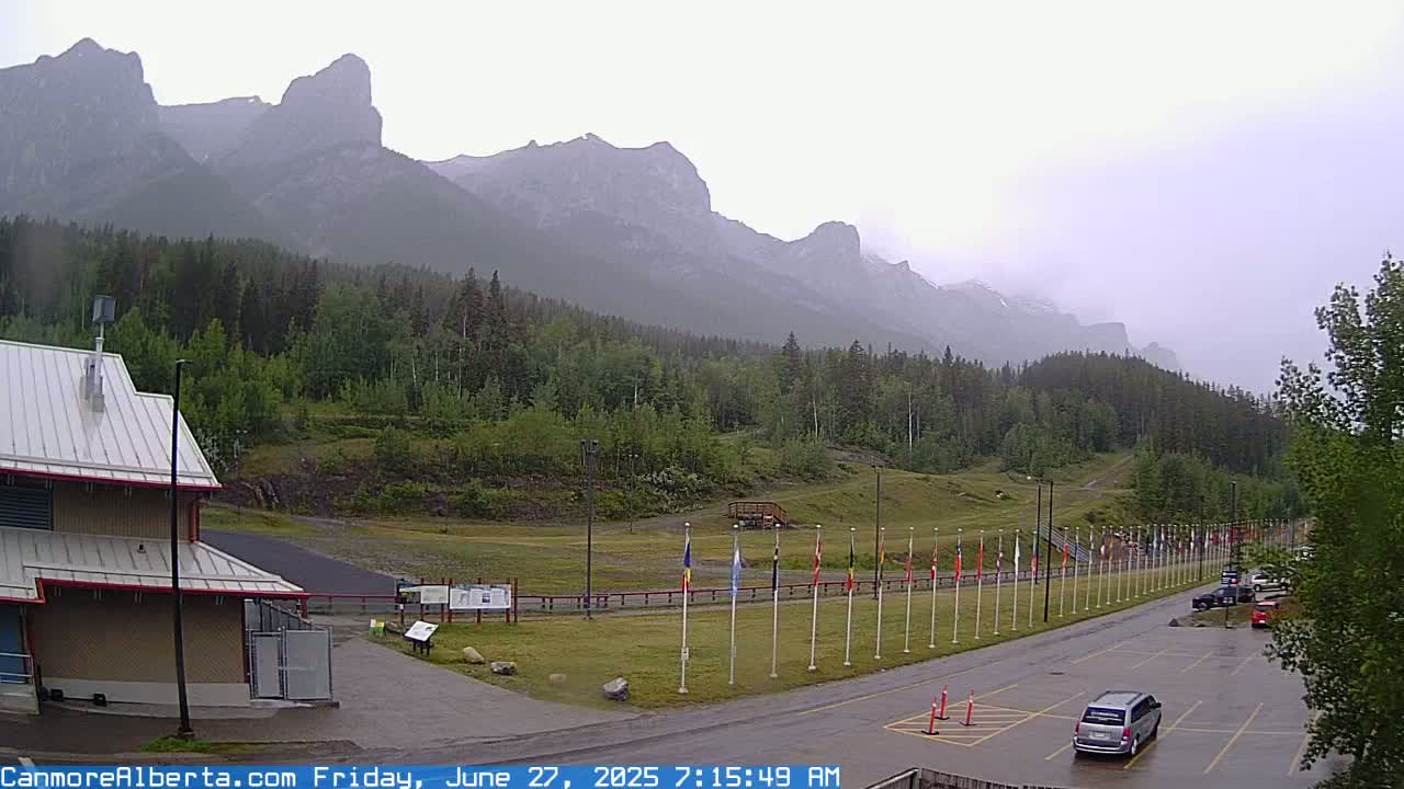 Canmore Nordic Centre Ski Slope & Mt. Rundle View Live Cam - Canmore, Alberta's Rockies, Alberta, Canada