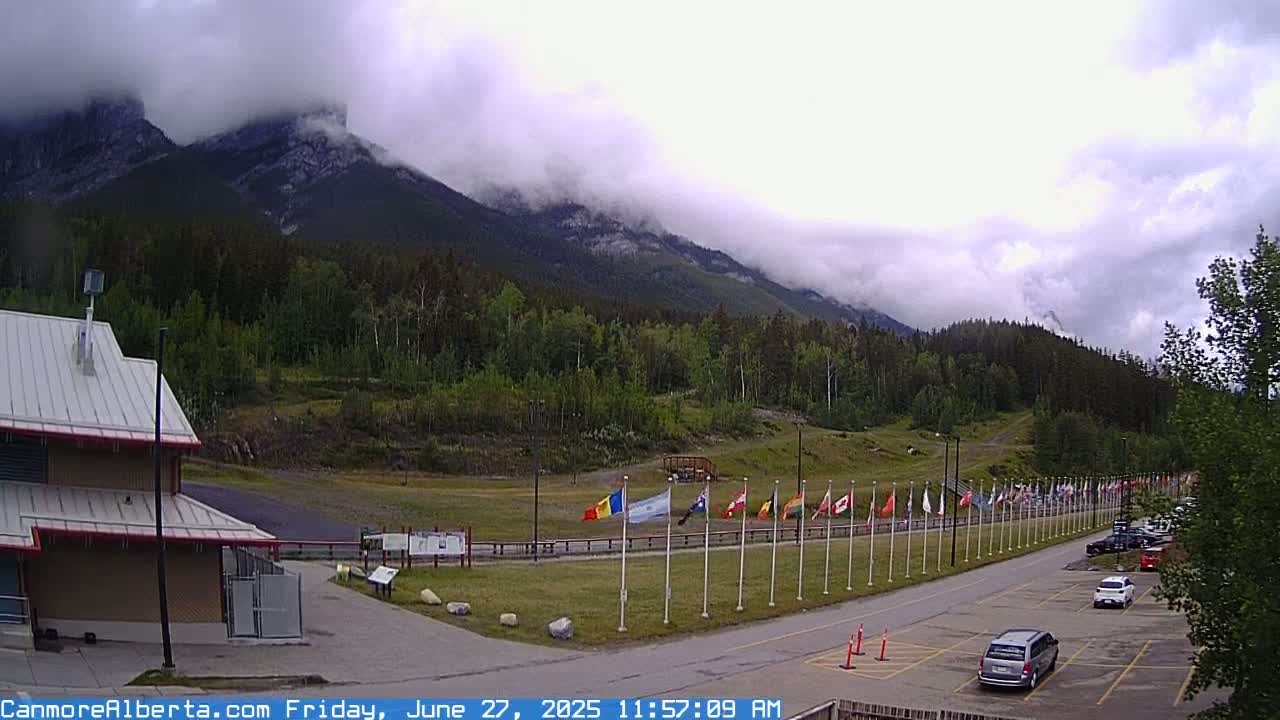 Canmore Nordic Centre Ski Slope & Mt. Rundle View Live Cam - Canmore, Alberta's Rockies, Alberta, Canada