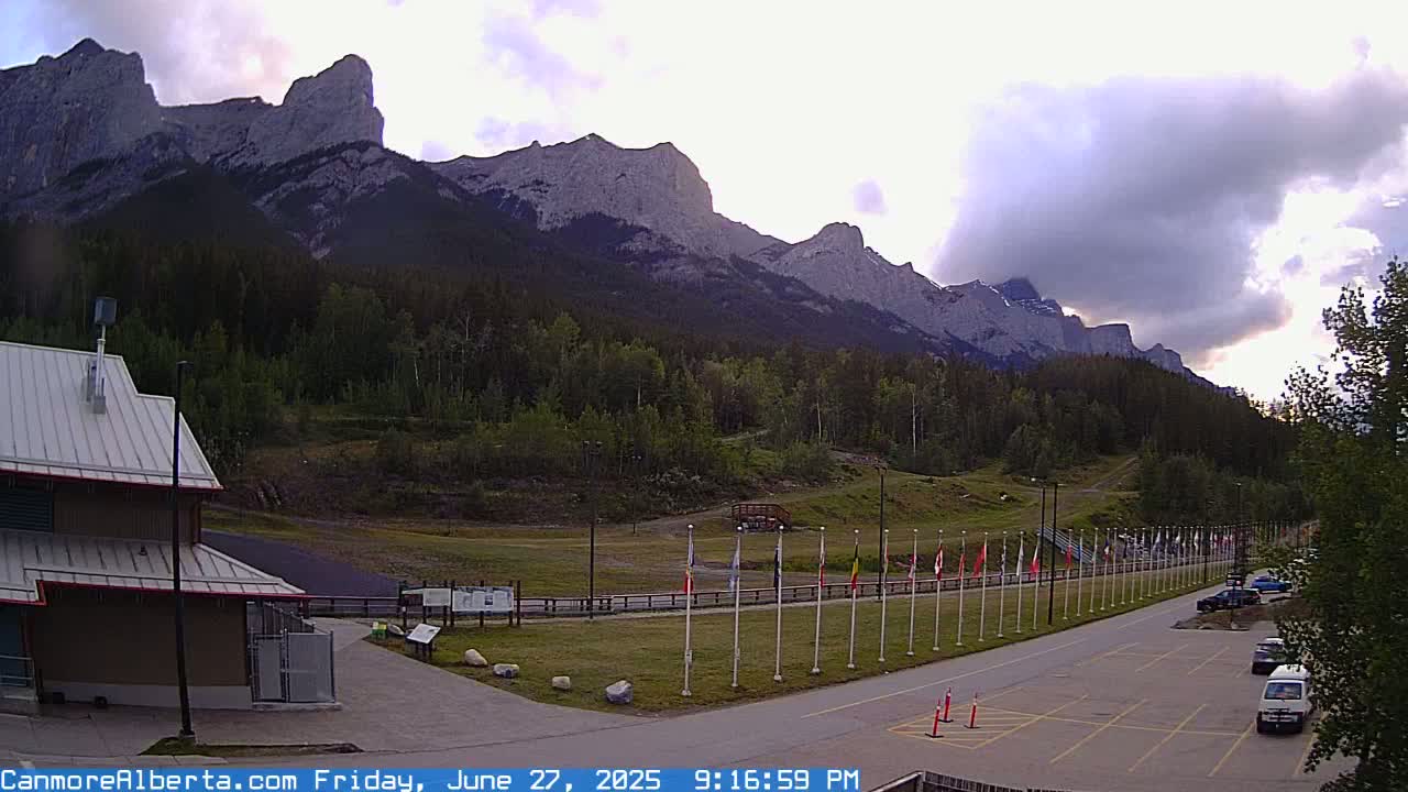 Canmore Nordic Centre Ski Slope & Mt. Rundle View Live Cam - Canmore, Alberta's Rockies, Alberta, Canada