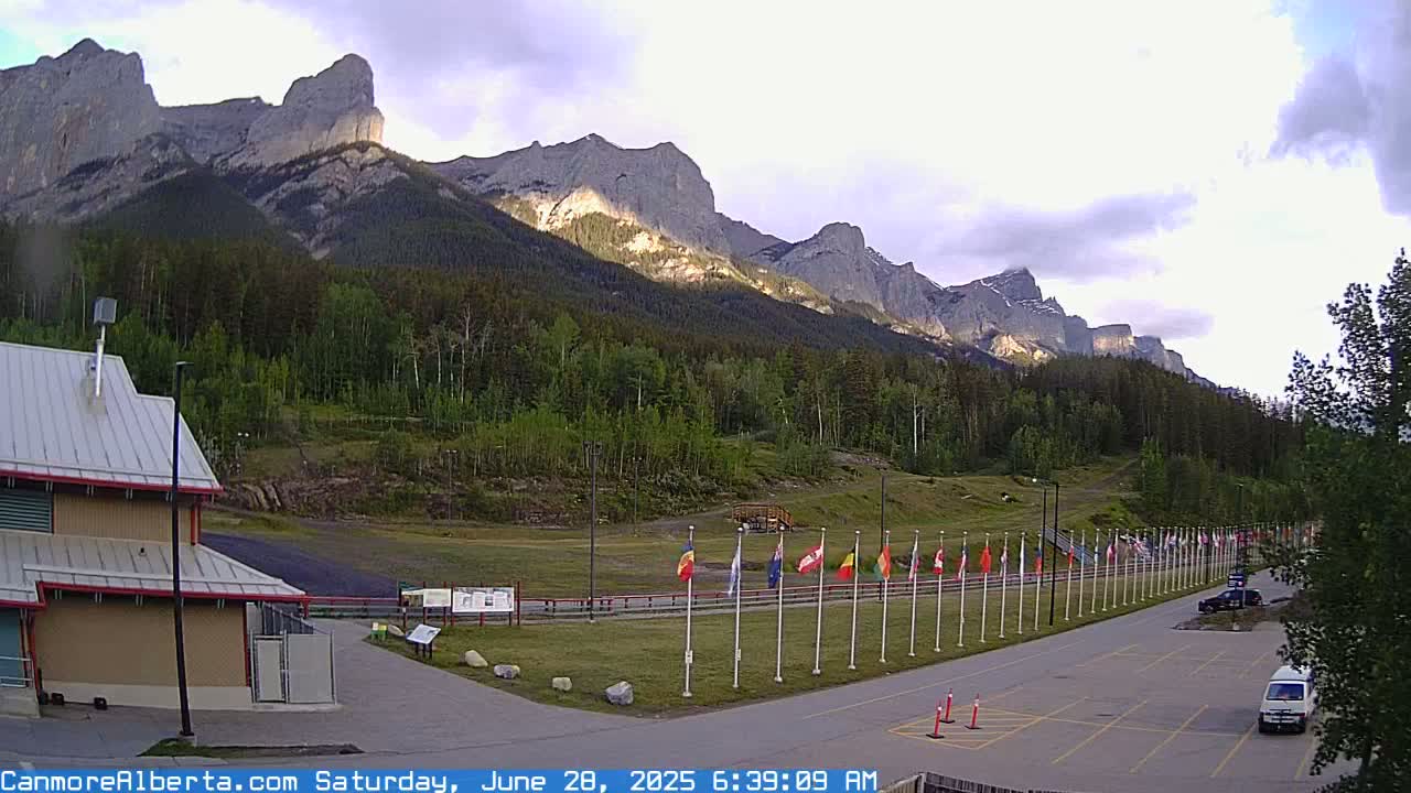 Canmore Nordic Centre Ski Slope & Mt. Rundle View Live Cam - Canmore, Alberta's Rockies, Alberta, Canada