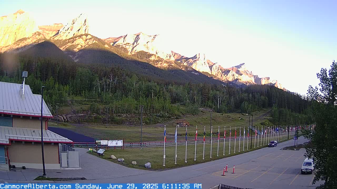 Canmore Nordic Centre Ski Slope & Mt. Rundle View Live Cam - Canmore, Alberta's Rockies, Alberta, Canada