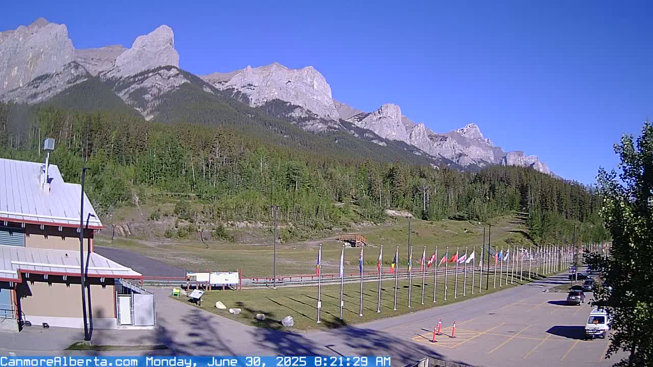 Canmore Nordic Centre Ski Slope & Mt. Rundle View Live Cam - Canmore, Alberta's Rockies, Alberta, Canada