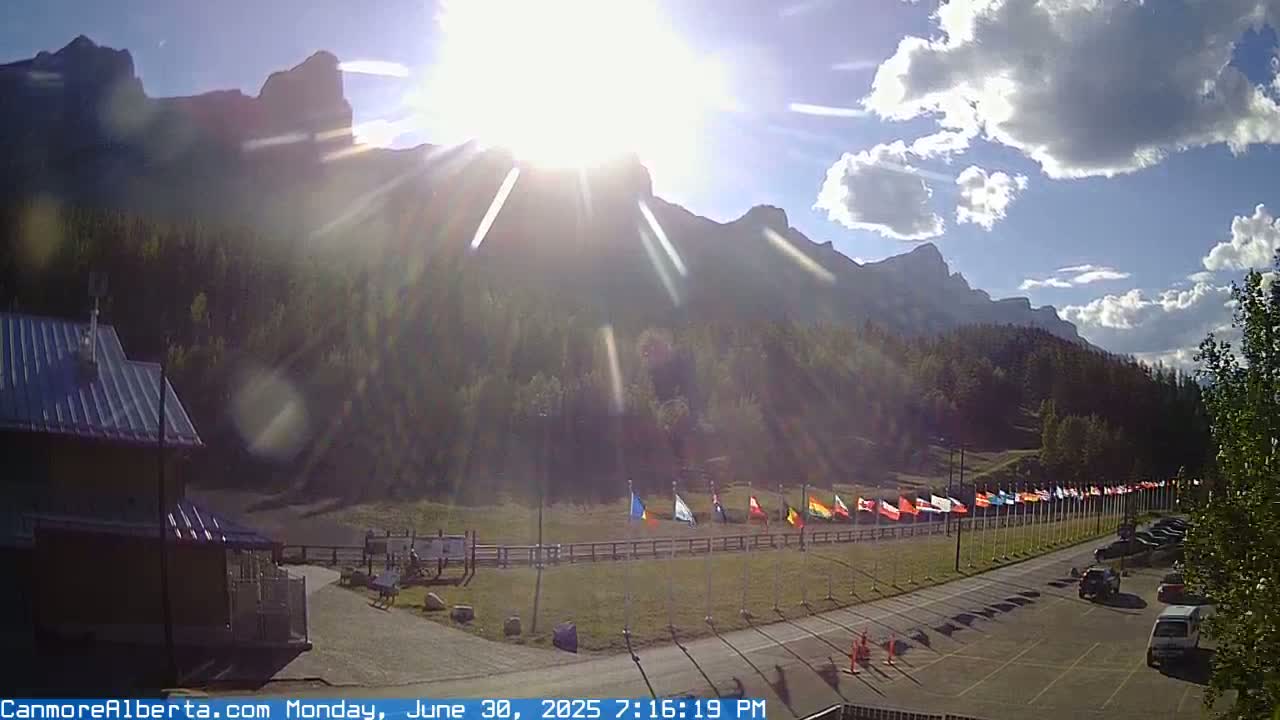 Canmore Nordic Centre Ski Slope & Mt. Rundle View Live Cam - Canmore, Alberta's Rockies, Alberta, Canada