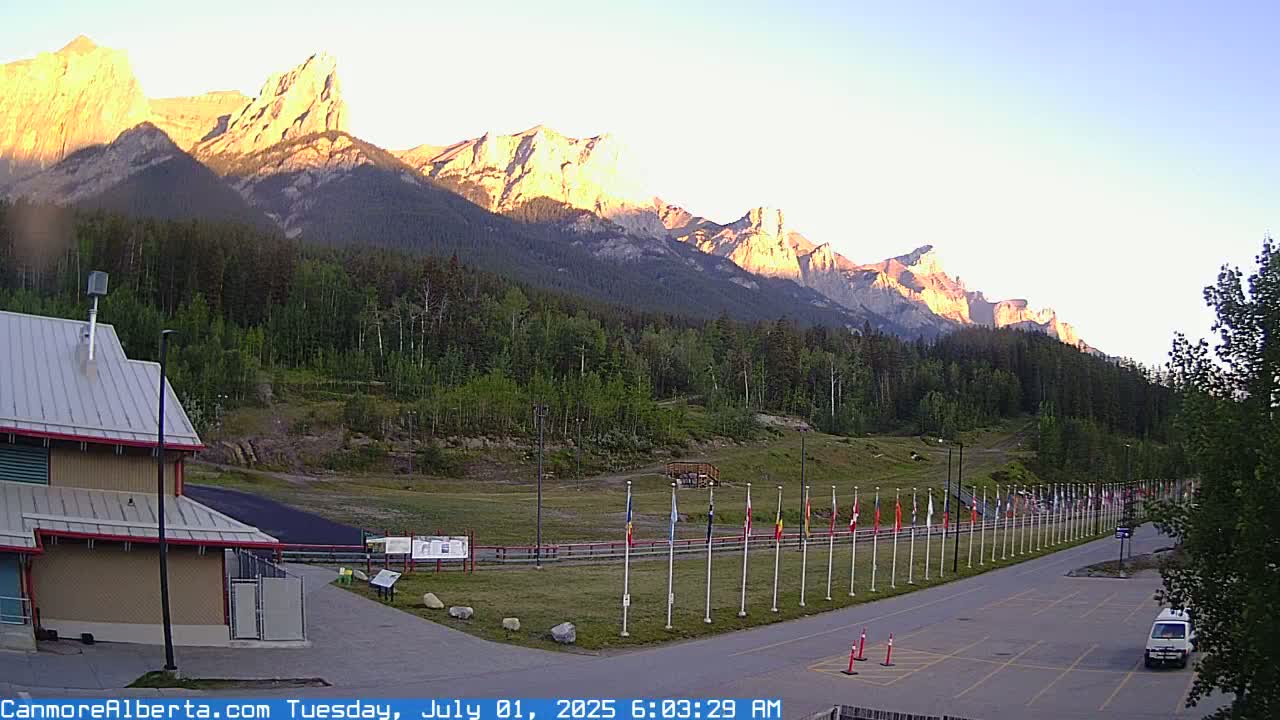 Canmore Nordic Centre Ski Slope & Mt. Rundle View Live Cam - Canmore, Alberta's Rockies, Alberta, Canada