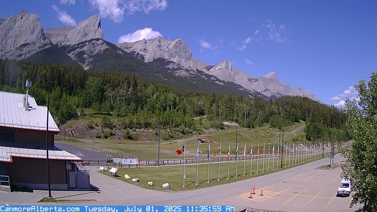 Canmore Nordic Centre Ski Slope & Mt. Rundle View Live Cam - Canmore, Alberta's Rockies, Alberta, Canada