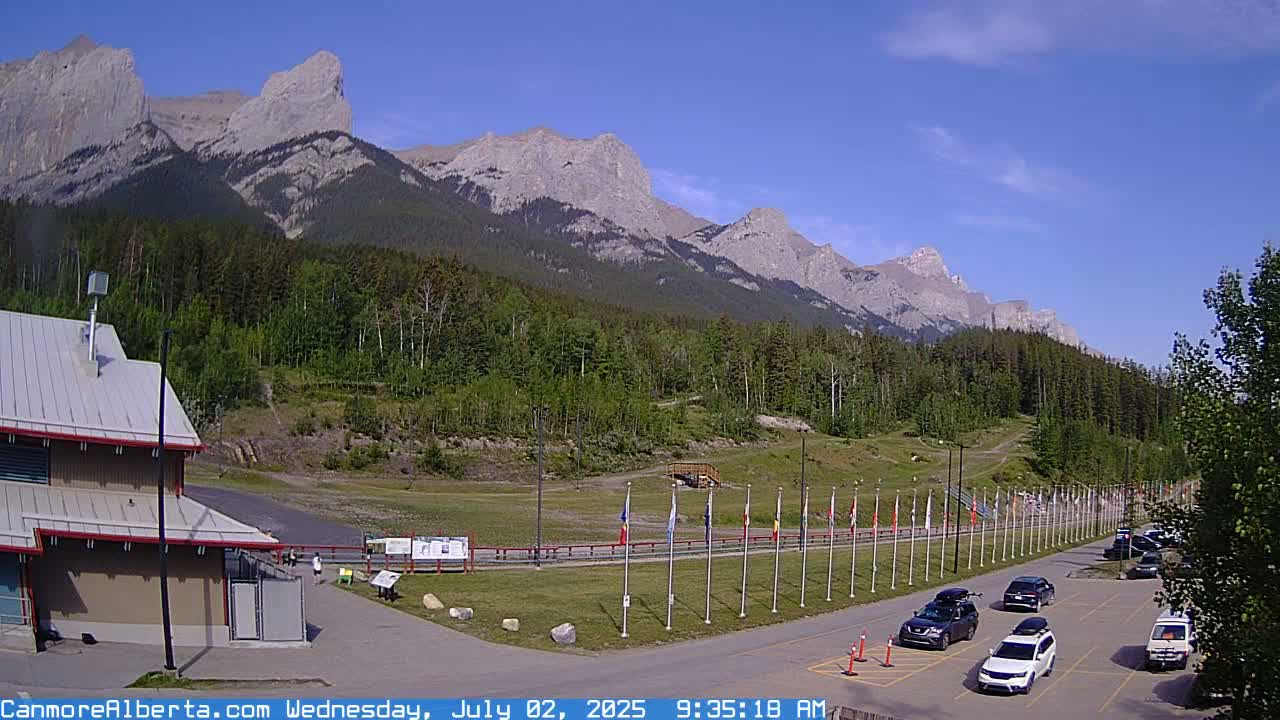 Canmore Nordic Centre Ski Slope & Mt. Rundle View Live Cam - Canmore, Alberta's Rockies, Alberta, Canada
