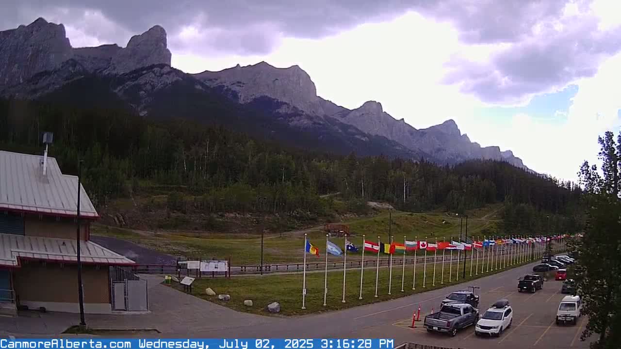 Canmore Nordic Centre Ski Slope & Mt. Rundle View Live Cam - Canmore, Alberta's Rockies, Alberta, Canada