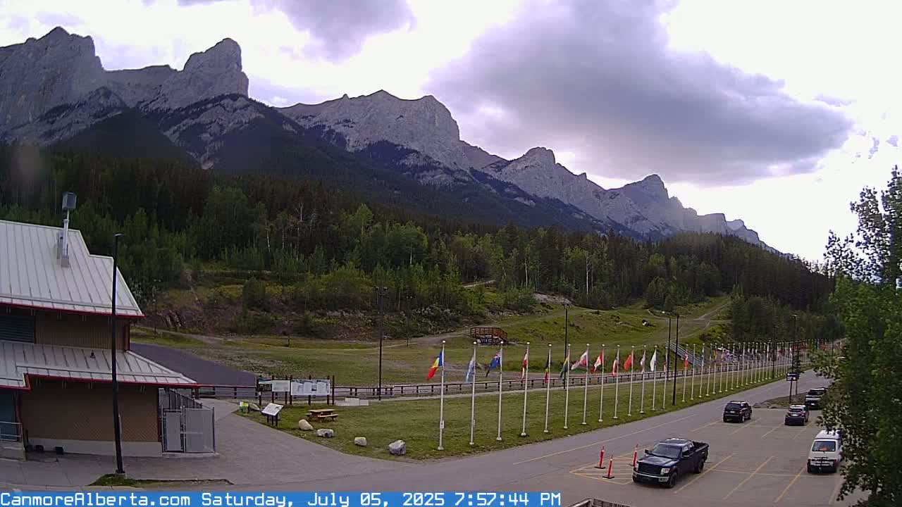 Canmore Nordic Centre Ski Slope & Mt. Rundle View Live Cam - Canmore, Alberta's Rockies, Alberta, Canada
