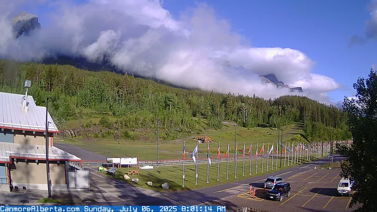 Canmore Nordic Centre Ski Slope & Mt. Rundle View Live Cam - Canmore, Alberta's Rockies, Alberta, Canada