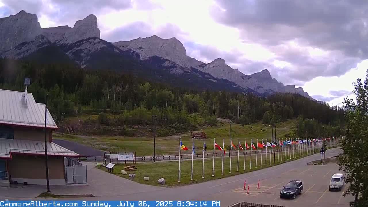 Canmore Nordic Centre Ski Slope & Mt. Rundle View Live Cam - Canmore, Alberta's Rockies, Alberta, Canada