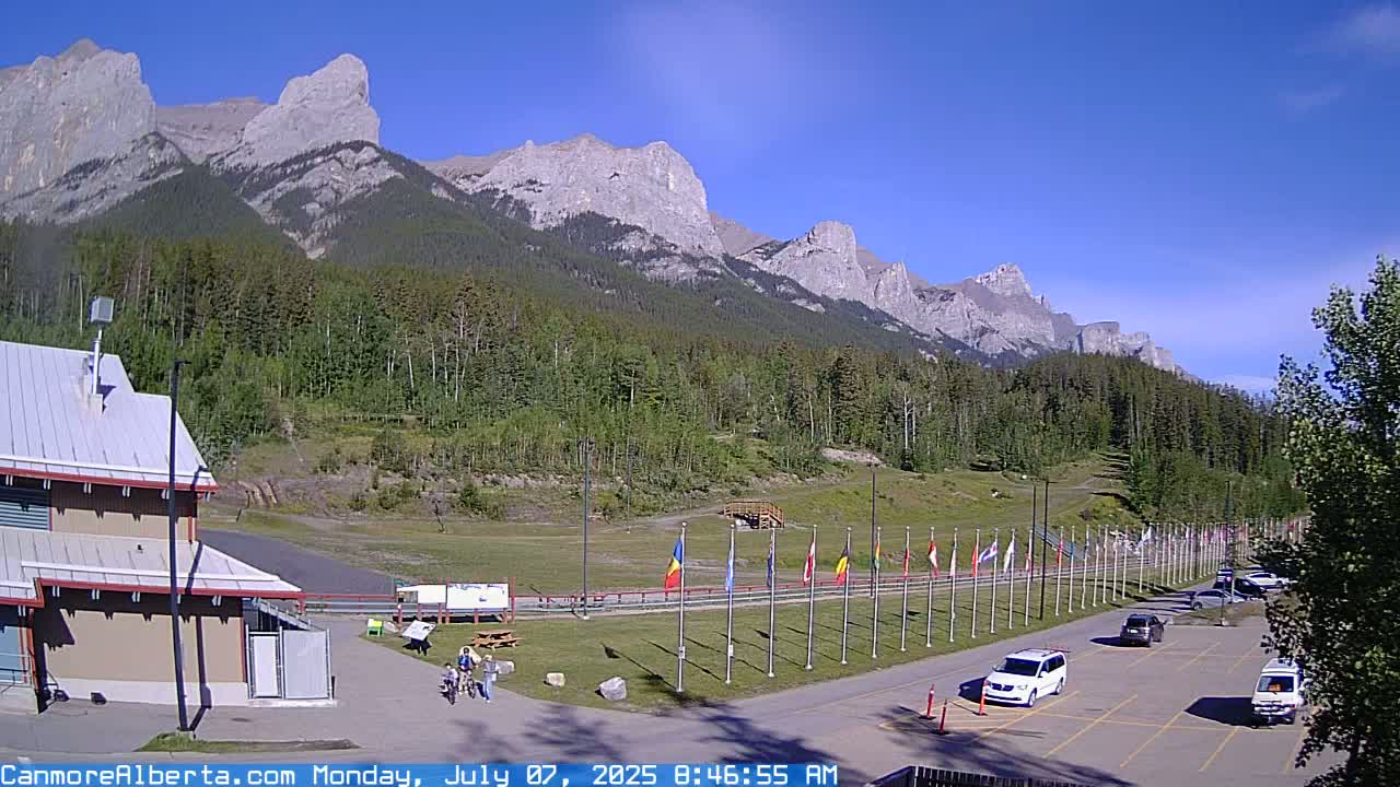 Canmore Nordic Centre Ski Slope & Mt. Rundle View Live Cam - Canmore, Alberta's Rockies, Alberta, Canada
