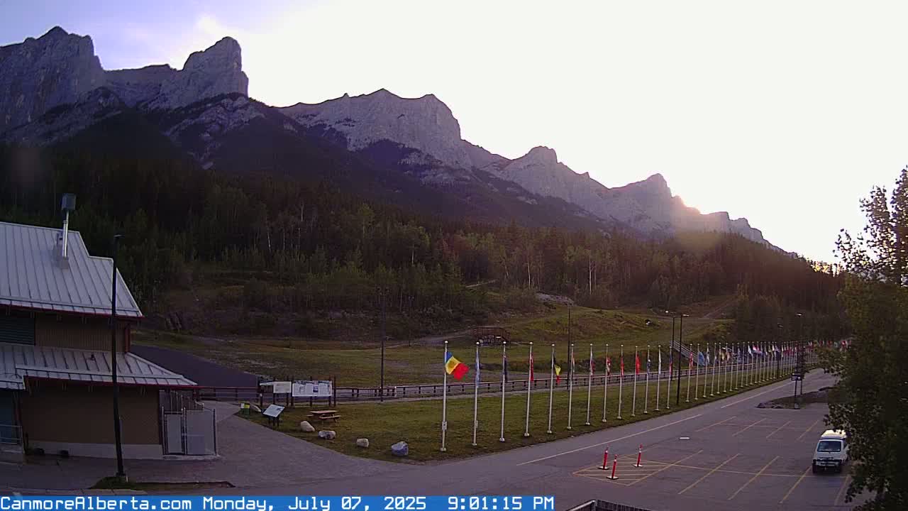Canmore Nordic Centre Ski Slope & Mt. Rundle View Live Cam - Canmore, Alberta's Rockies, Alberta, Canada