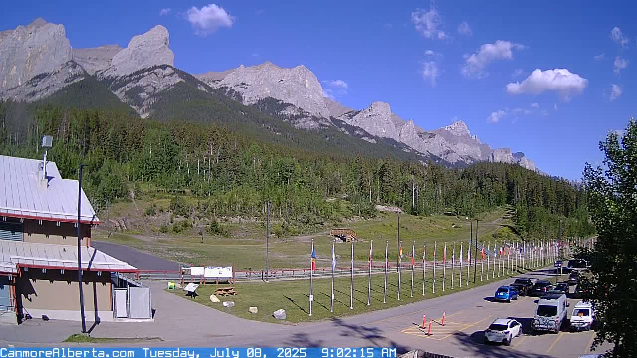 Canmore Nordic Centre Ski Slope & Mt. Rundle View Live Cam - Canmore, Alberta's Rockies, Alberta, Canada
