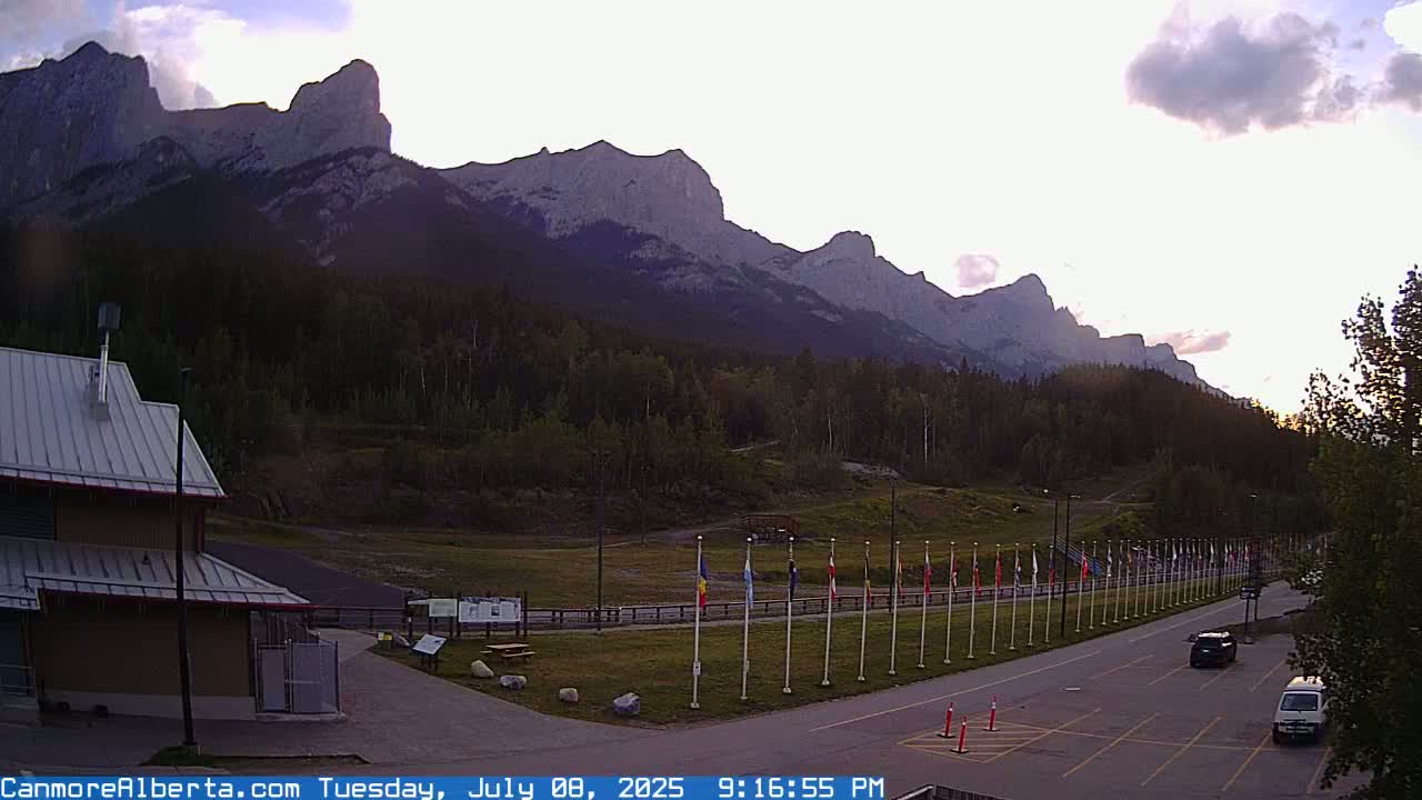 Canmore Nordic Centre Ski Slope & Mt. Rundle View Live Cam - Canmore, Alberta's Rockies, Alberta, Canada