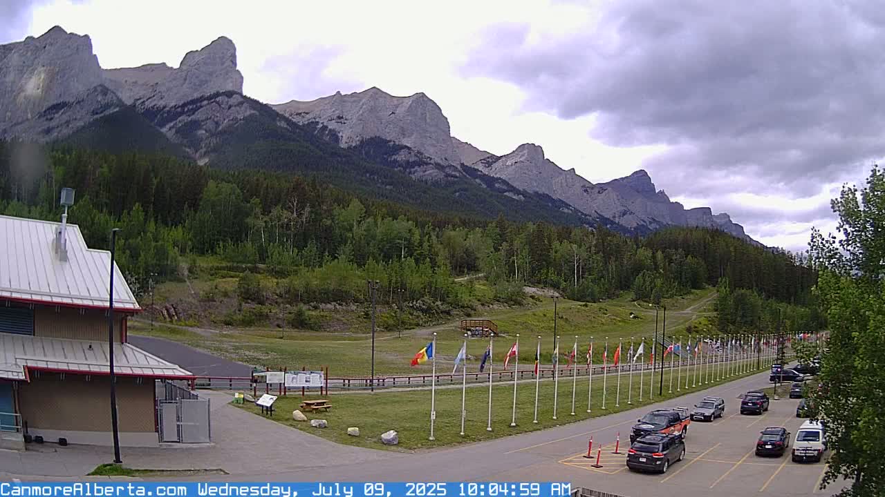 Canmore Nordic Centre Ski Slope & Mt. Rundle View Live Cam - Canmore, Alberta's Rockies, Alberta, Canada
