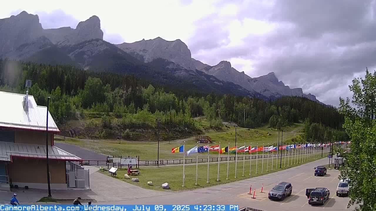 Canmore Nordic Centre Ski Slope & Mt. Rundle View Live Cam - Canmore, Alberta's Rockies, Alberta, Canada