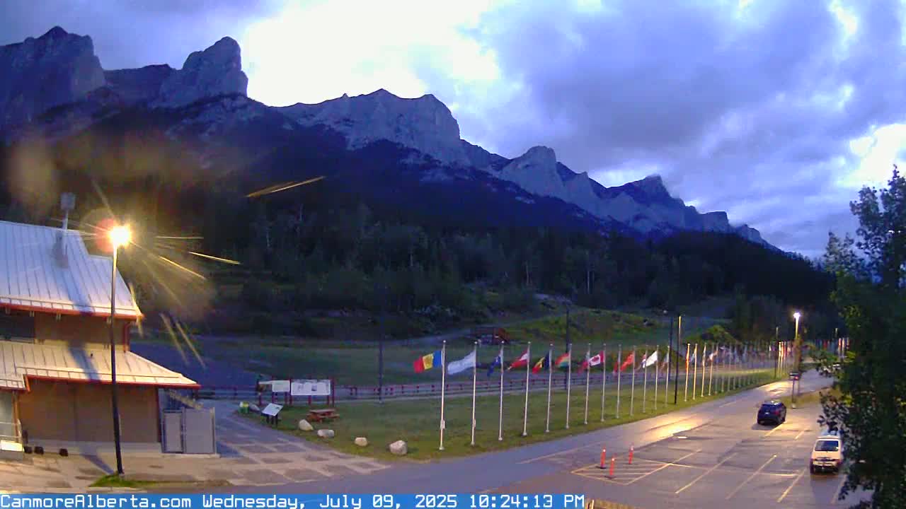 Canmore Nordic Centre Ski Slope & Mt. Rundle View Live Cam - Canmore, Alberta's Rockies, Alberta, Canada