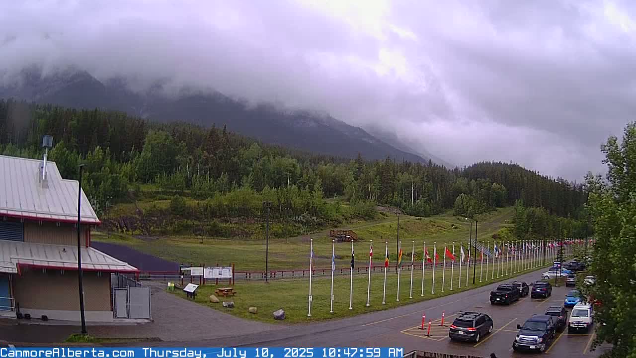 Canmore Nordic Centre Ski Slope & Mt. Rundle View Live Cam - Canmore, Alberta's Rockies, Alberta, Canada