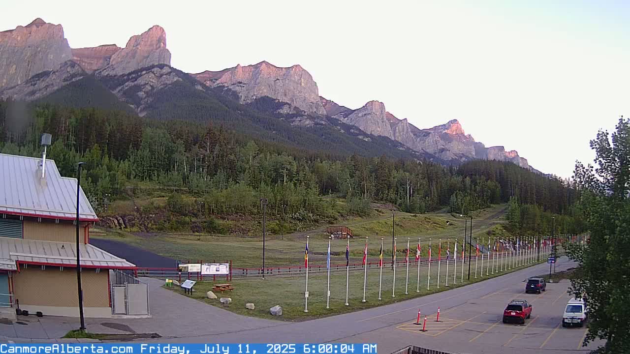 Canmore Nordic Centre Ski Slope & Mt. Rundle View Live Cam - Canmore, Alberta's Rockies, Alberta, Canada