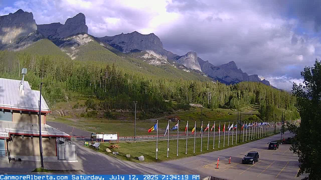 Canmore Nordic Centre Ski Slope & Mt. Rundle View Live Cam - Canmore, Alberta's Rockies, Alberta, Canada