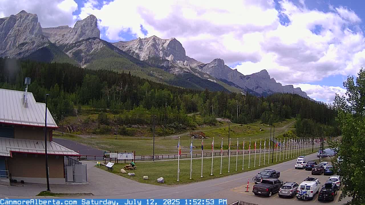 Canmore Nordic Centre Ski Slope & Mt. Rundle View Live Cam - Canmore, Alberta's Rockies, Alberta, Canada