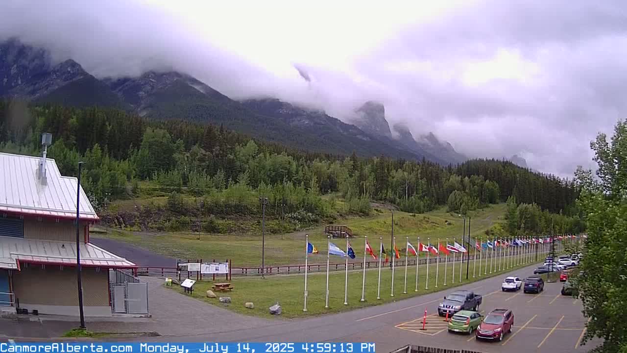 Canmore Nordic Centre Ski Slope & Mt. Rundle View Live Cam - Canmore, Alberta's Rockies, Alberta, Canada