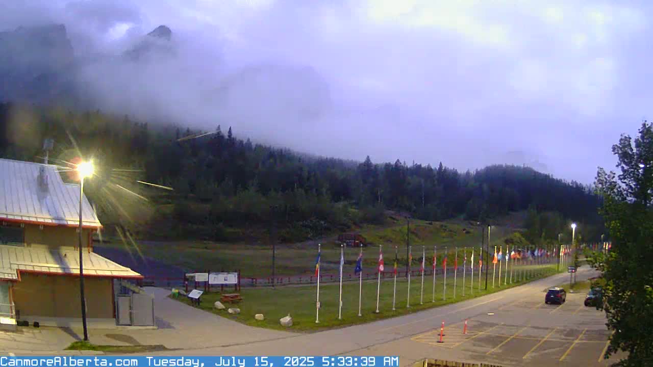 Canmore Nordic Centre Ski Slope & Mt. Rundle View Live Cam - Canmore, Alberta's Rockies, Alberta, Canada