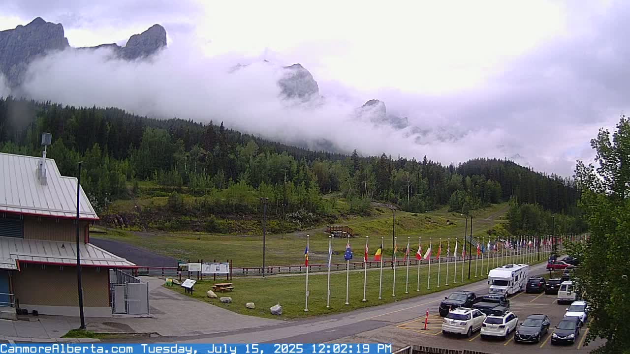 Canmore Nordic Centre Ski Slope & Mt. Rundle View Live Cam - Canmore, Alberta's Rockies, Alberta, Canada