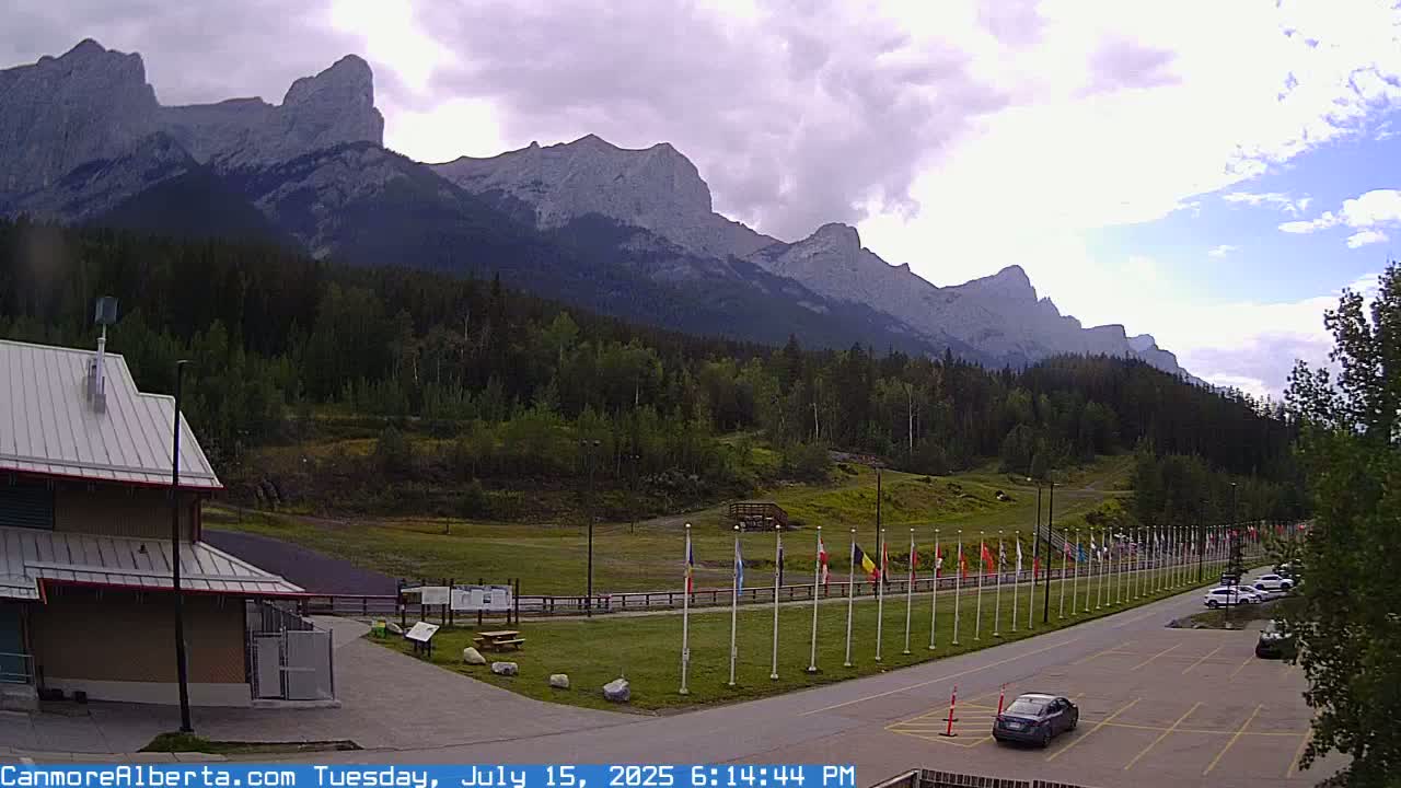 Canmore Nordic Centre Ski Slope & Mt. Rundle View Live Cam - Canmore, Alberta's Rockies, Alberta, Canada