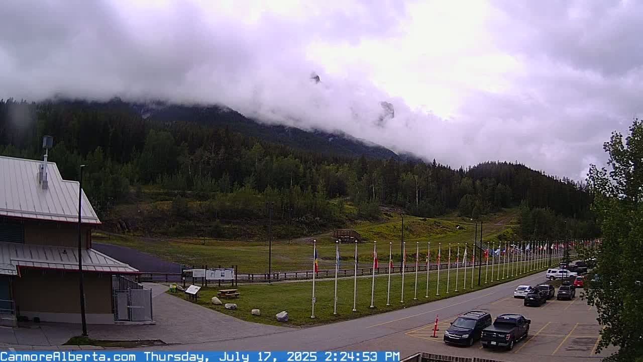 Canmore Nordic Centre Ski Slope & Mt. Rundle View Live Cam - Canmore, Alberta's Rockies, Alberta, Canada