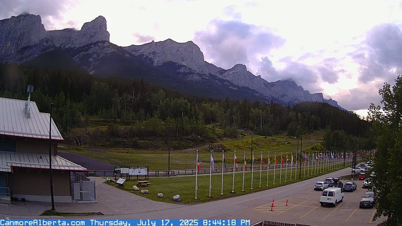 Canmore Nordic Centre Ski Slope & Mt. Rundle View Live Cam - Canmore, Alberta's Rockies, Alberta, Canada