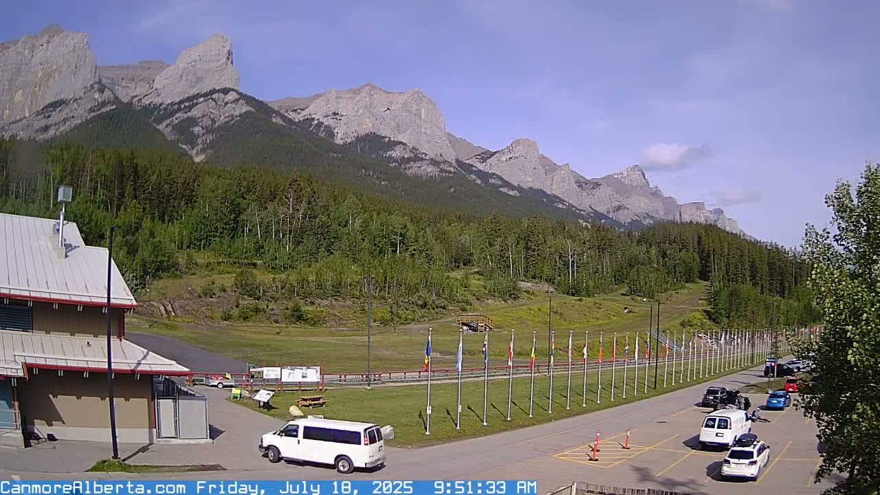 Canmore Nordic Centre Ski Slope & Mt. Rundle View Live Cam - Canmore, Alberta's Rockies, Alberta, Canada