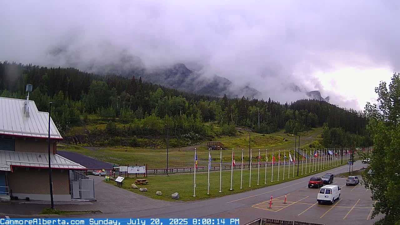 Canmore Nordic Centre Ski Slope & Mt. Rundle View Live Cam - Canmore, Alberta's Rockies, Alberta, Canada