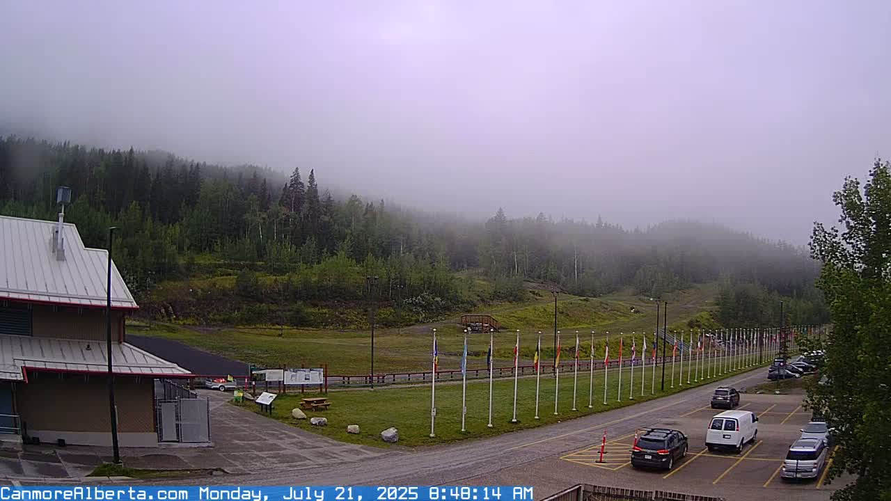 Canmore Nordic Centre Ski Slope & Mt. Rundle View Live Cam - Canmore, Alberta's Rockies, Alberta, Canada