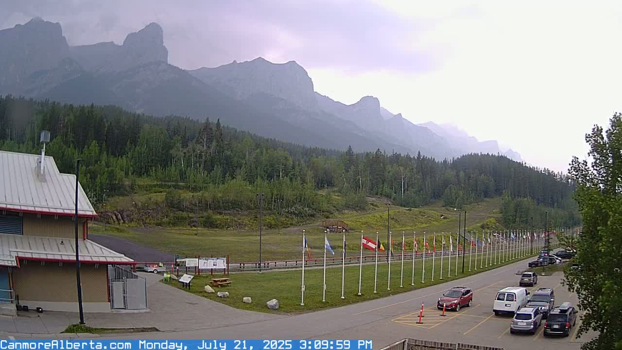Canmore Nordic Centre Ski Slope & Mt. Rundle View Live Cam - Canmore, Alberta's Rockies, Alberta, Canada