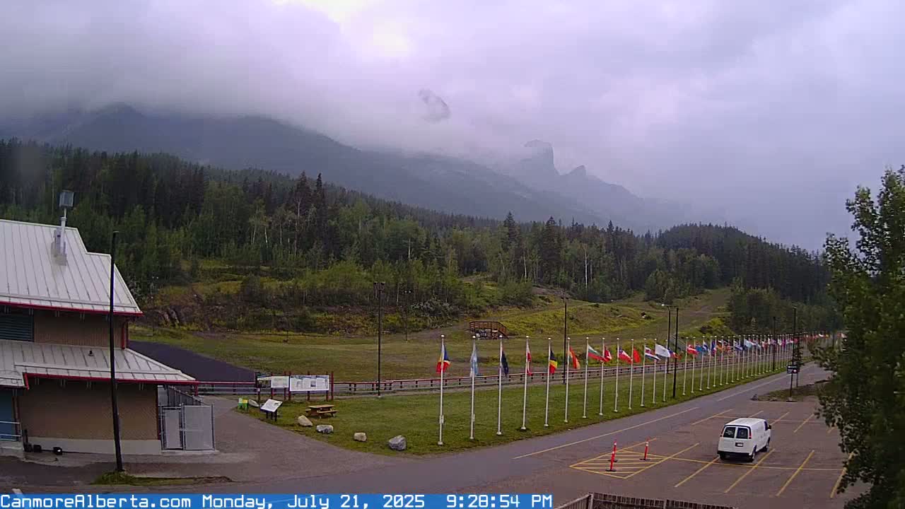 Canmore Nordic Centre Ski Slope & Mt. Rundle View Live Cam - Canmore, Alberta's Rockies, Alberta, Canada