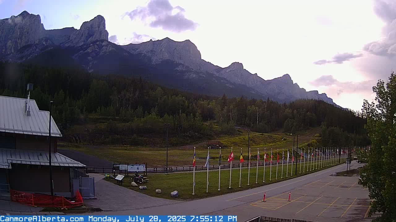 Canmore Nordic Centre Ski Slope & Mt. Rundle View Live Cam - Canmore, Alberta's Rockies, Alberta, Canada