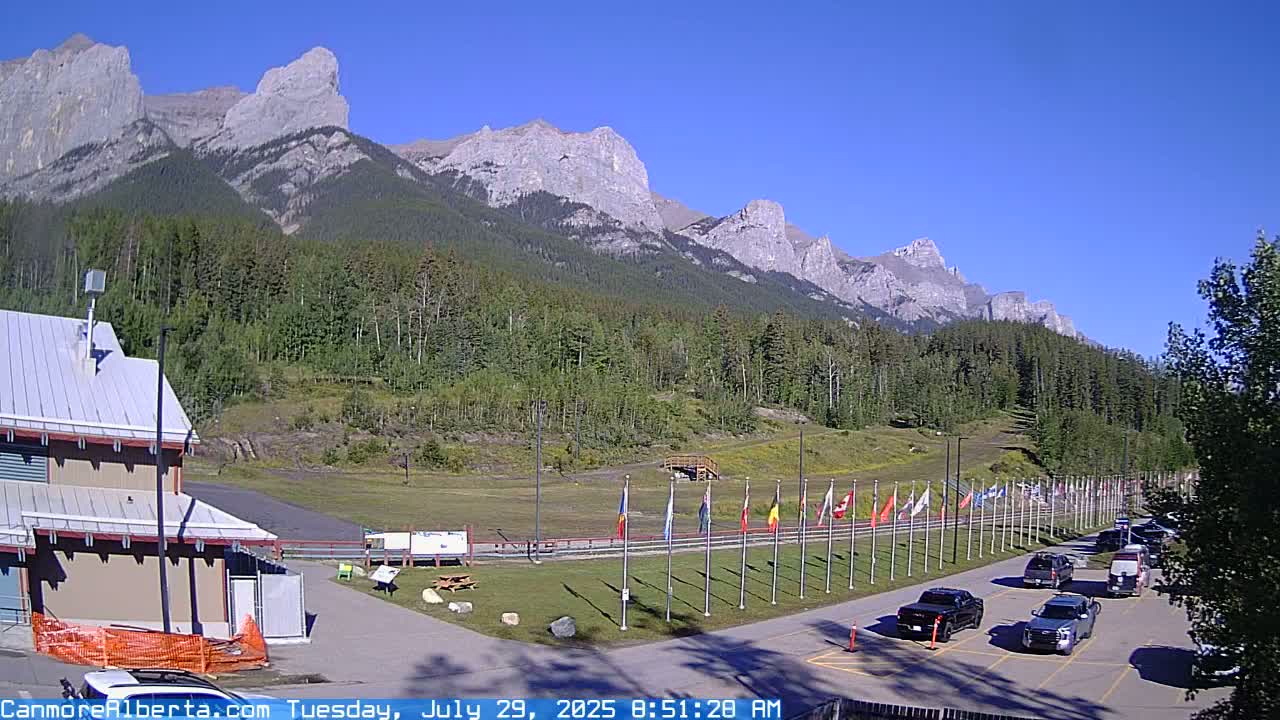 Canmore Nordic Centre Ski Slope & Mt. Rundle View Live Cam - Canmore, Alberta's Rockies, Alberta, Canada