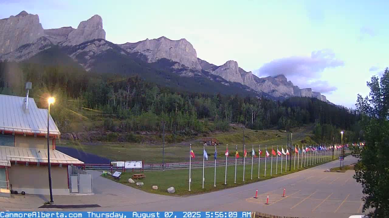 Canmore Nordic Centre Ski Slope & Mt. Rundle View Live Cam - Canmore, Alberta's Rockies, Alberta, Canada