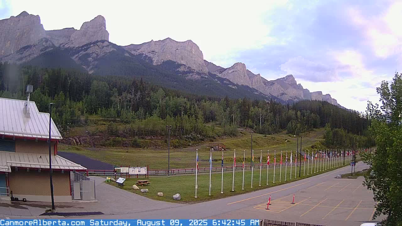 Canmore Nordic Centre Ski Slope & Mt. Rundle View Live Cam - Canmore, Alberta's Rockies, Alberta, Canada