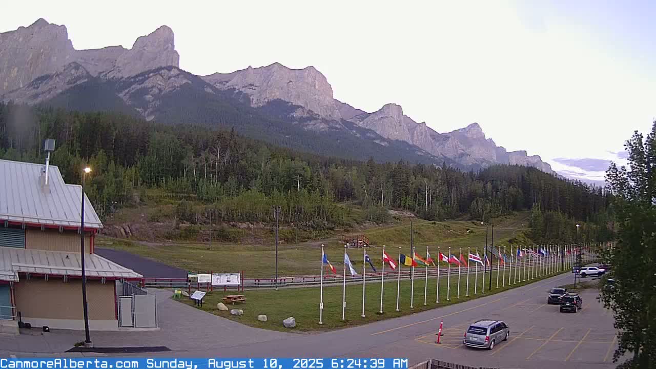 Canmore Nordic Centre Ski Slope & Mt. Rundle View Live Cam - Canmore, Alberta's Rockies, Alberta, Canada