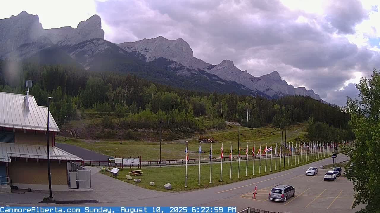 Canmore Nordic Centre Ski Slope & Mt. Rundle View Live Cam - Canmore, Alberta's Rockies, Alberta, Canada